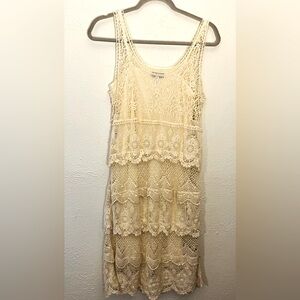 Jessica Simpson Maternity Scoop Neck Crochet Lace Ivory Tiered Tank Dress Size M